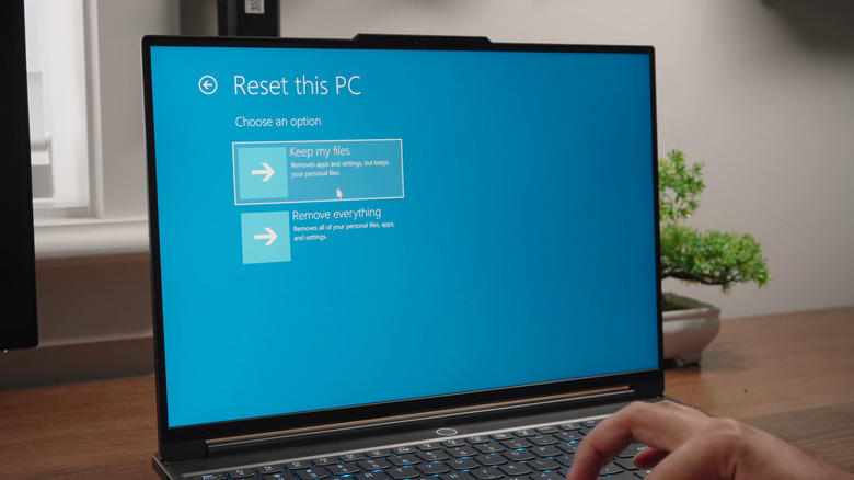 Lenovo laptop showing options for resetting PC