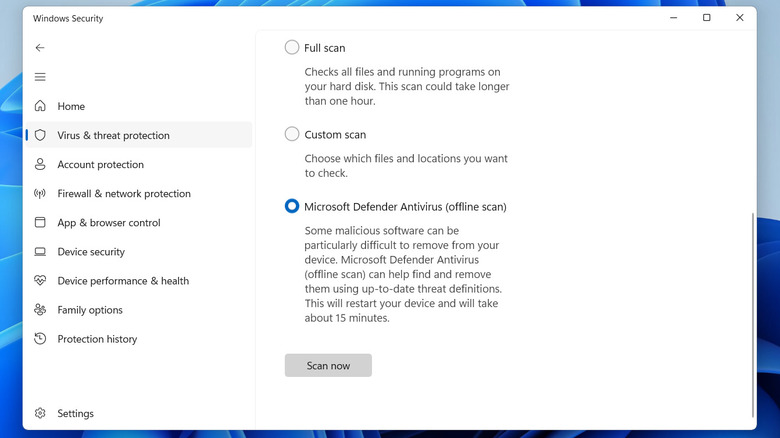 Microsoft Defender Offline Scan on Windows 11