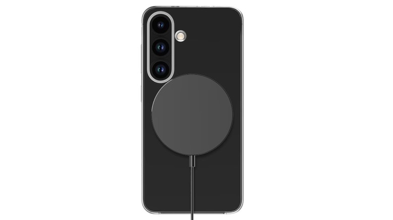 Magentic charging on Samsung phone.