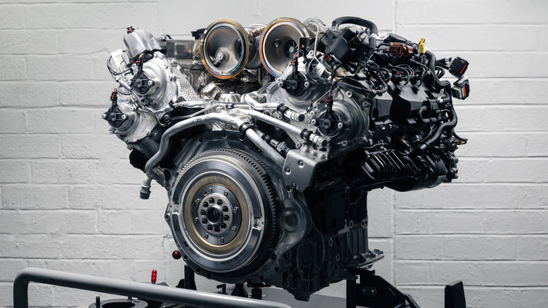 A Bentley V6 Hybrid engine put on display.