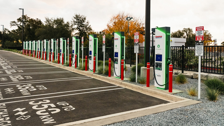Row of Electrify America charging stations at Costco