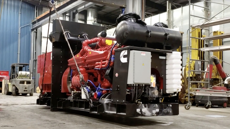 Cummins engine for train being built in warehouse