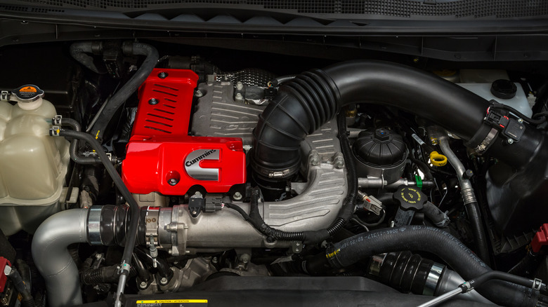 Cummins 5.0 V8 diesel Engine in a Nissan Titan XD engine bay
