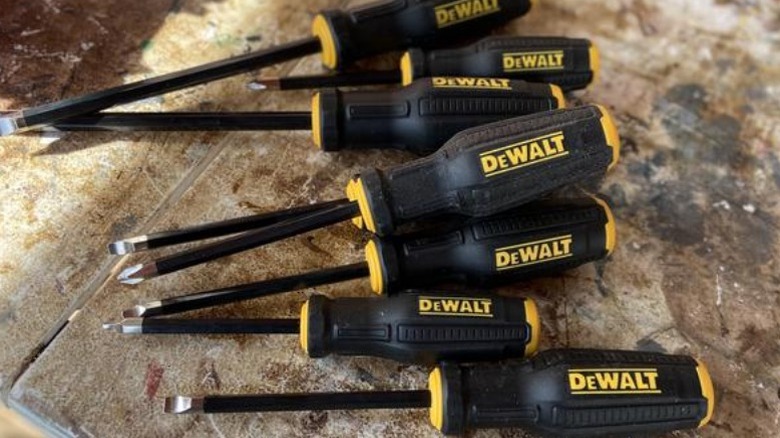 DeWalt screwdrivers on workbench