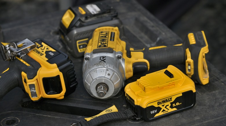 Picture showing DeWalt tools on work table