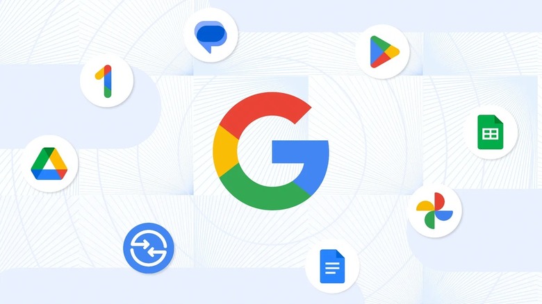Google icon surrounded by Google app icons