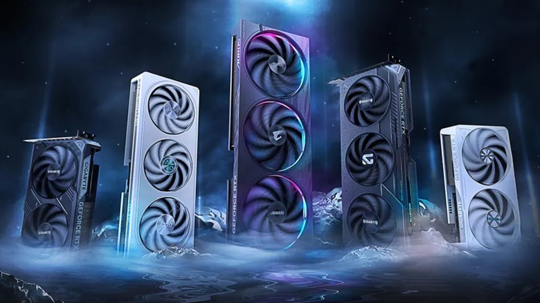 Gigabyte GPUs on graphic background