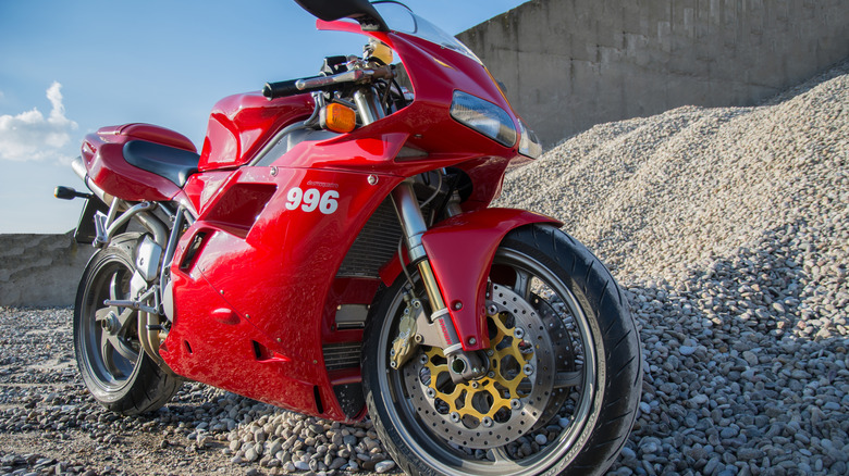 Parked red Ducati 996