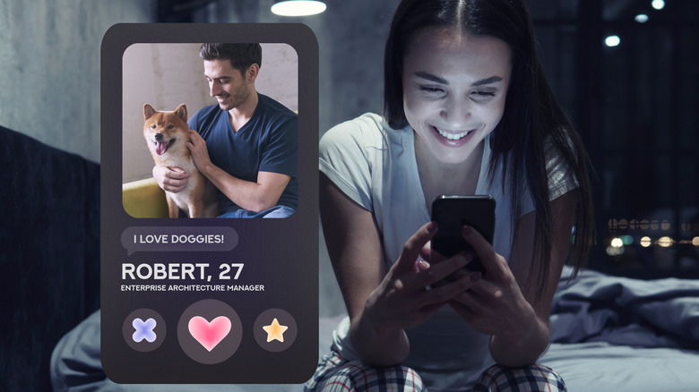 A girl stalking a boy's profile on Hinge.