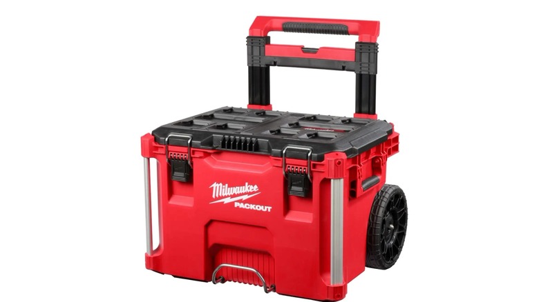 The Milwaukee Rolling Packout Tool Box with the taller first-generation handle.