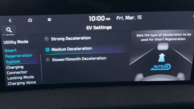 A Kia EV Regeneration Settings Menu