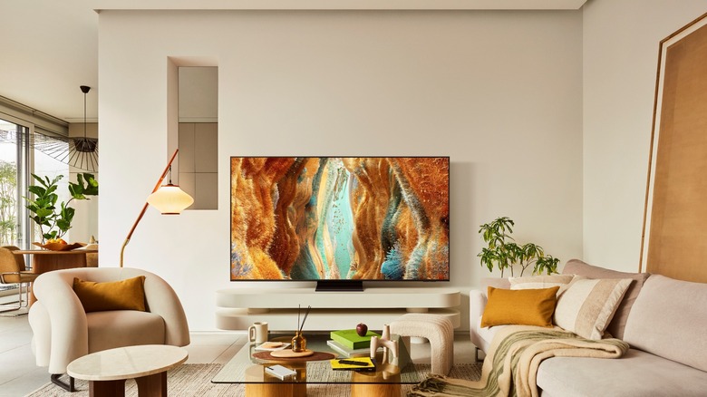 Samsung TV on a media console in a living room