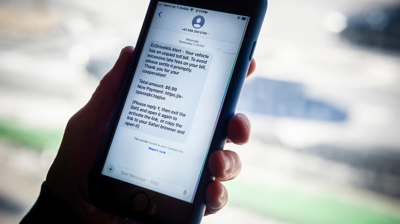 A scam text message on a smartphone.