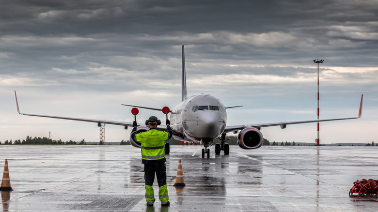 Airplane taxiing on the runway