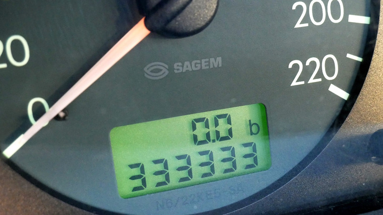 Close up shot of a car digital odometer