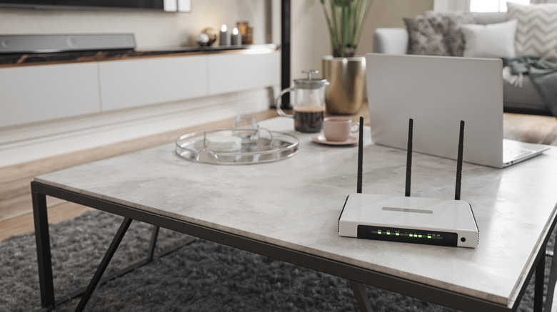 Wi-Fi router on a desk.