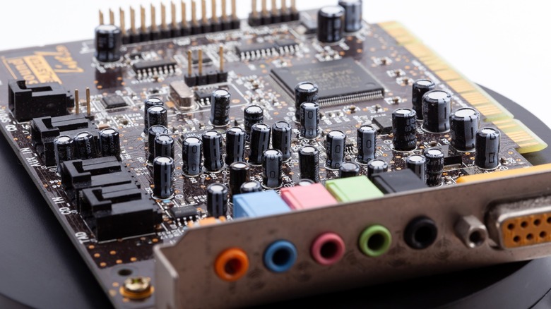 Old desktop pc motherboard with sound components