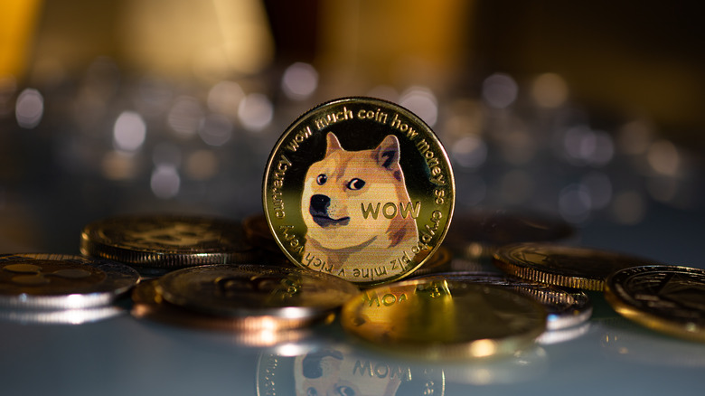 Dogecoin on pile of coins