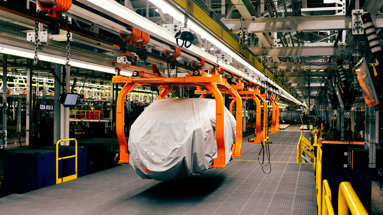 A Ford Fathom under wraps at a Ford assembly plant in Kentucky