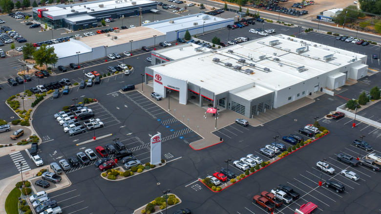 Overhead view of a car dealership