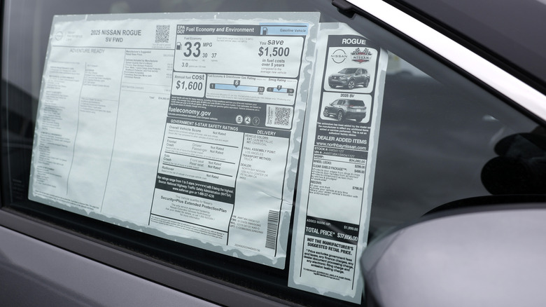 Window sticker on a Nissan Rogue