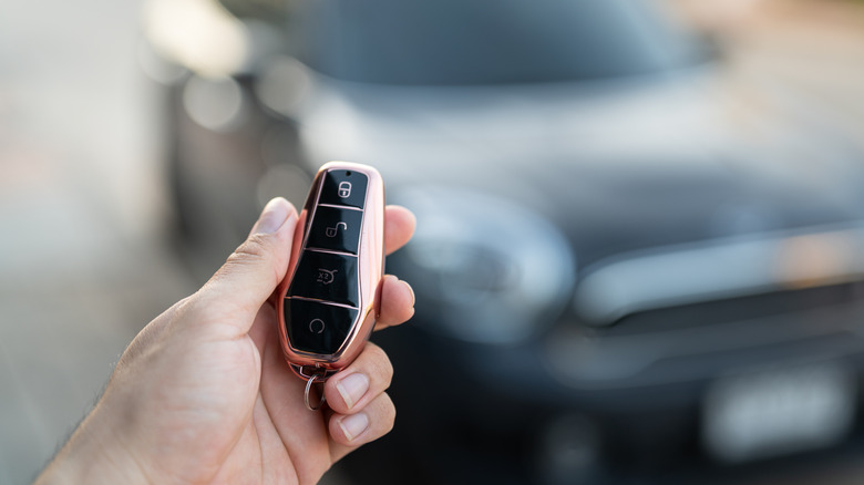 A person holding a key fob.