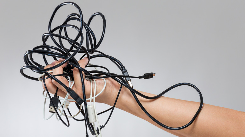 Person holding multiple USB cables