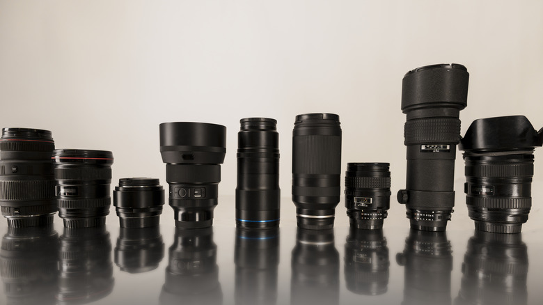 Camera lenses on a table