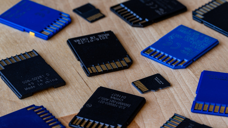 Bunch of SD cards on table