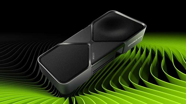 Nvidia RTX 5070 Ti rendering on a green and black background