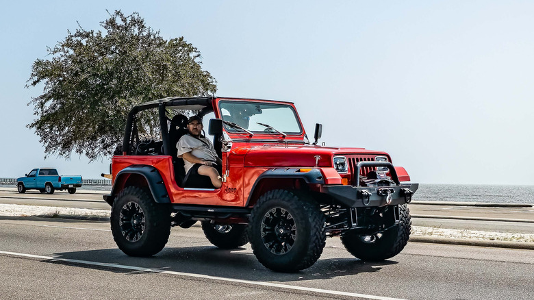 jeep on road with no doors