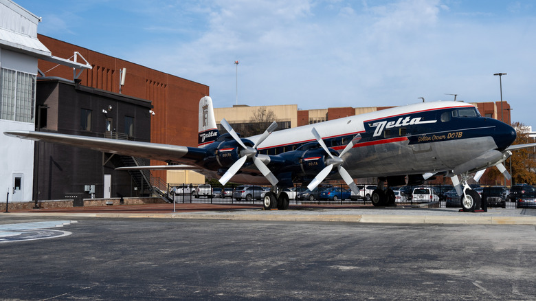 A Delta Airlines Douglas DC-7 on display at a museum
