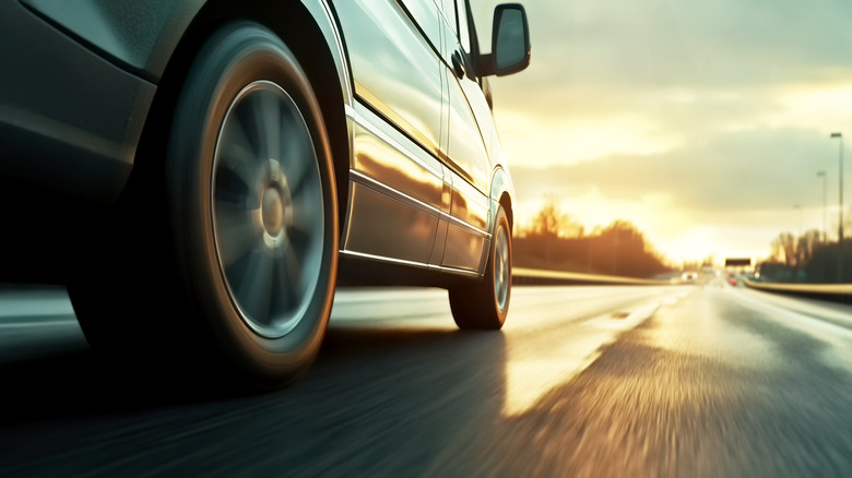 A car cruising on a highway