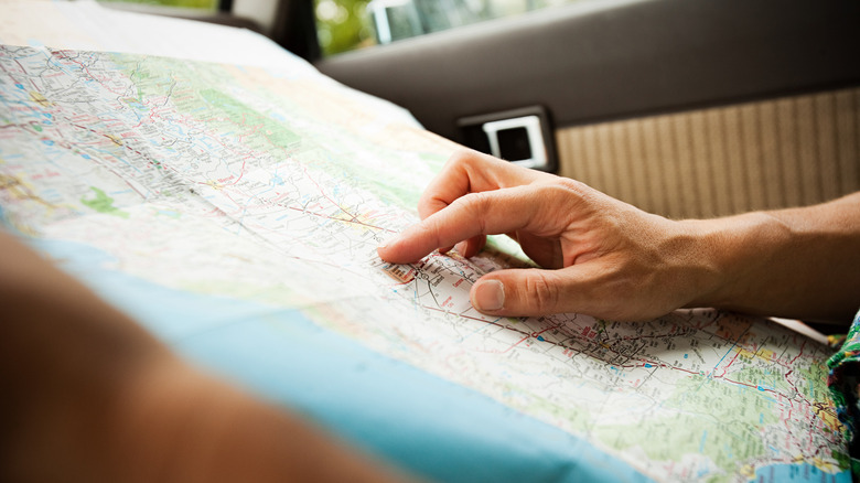 A paper map with street lines.