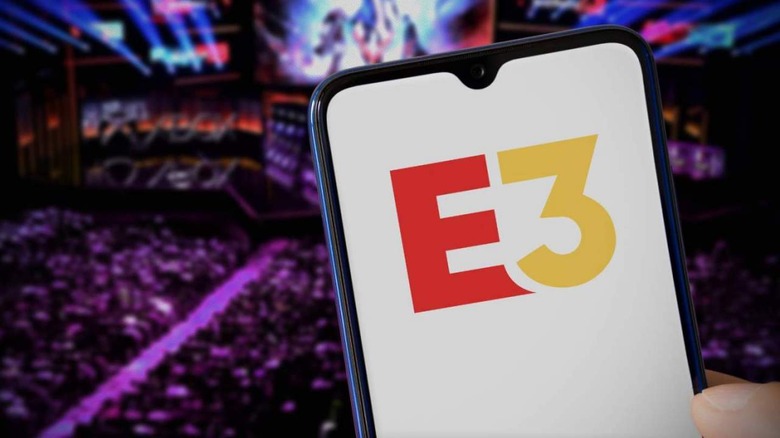 E3 logo on phone near stage
