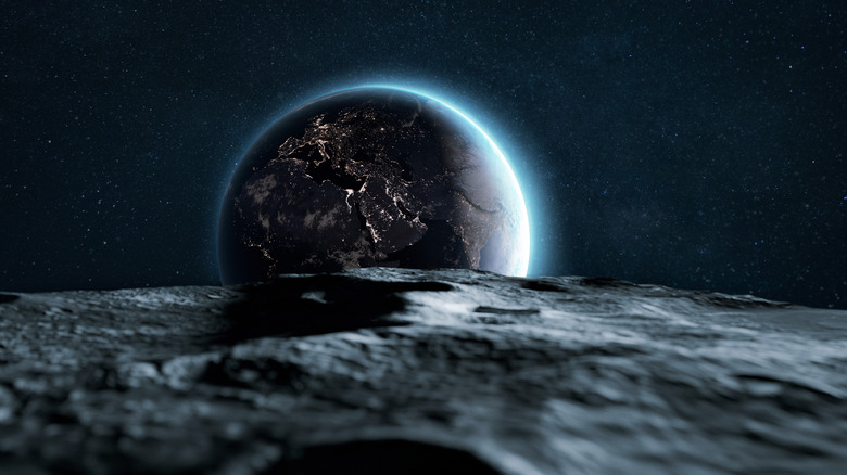 Digital image of the Earth from the Moon's surface.