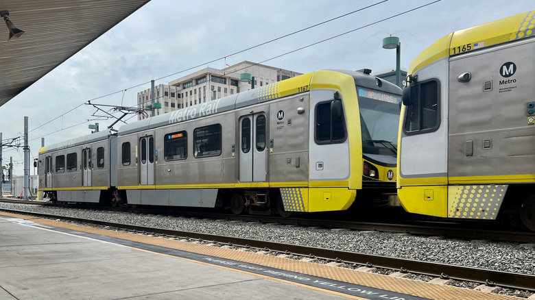 LA Metro light rail trains at a station