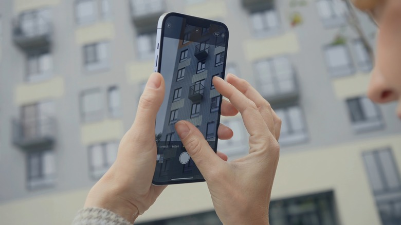 taking photo of building with iPhone
