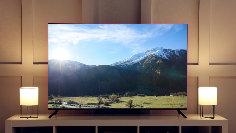 TV showing a mountain landscape