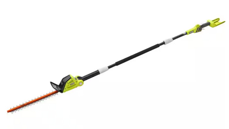 The 40V 18-Inch Ryobi Pole Hedge Trimmer with no battery attached