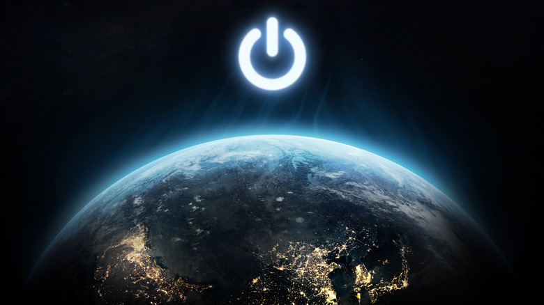 power button over Earth illustration