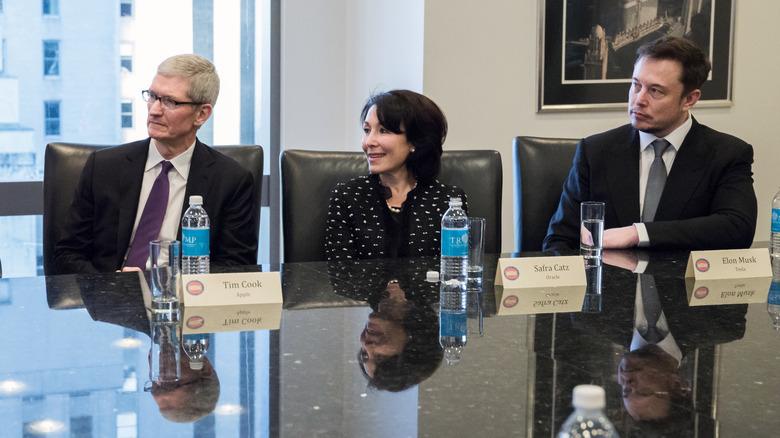 Tim Cook, Safra Catz, Elon Musk, meeting with Donald Trump