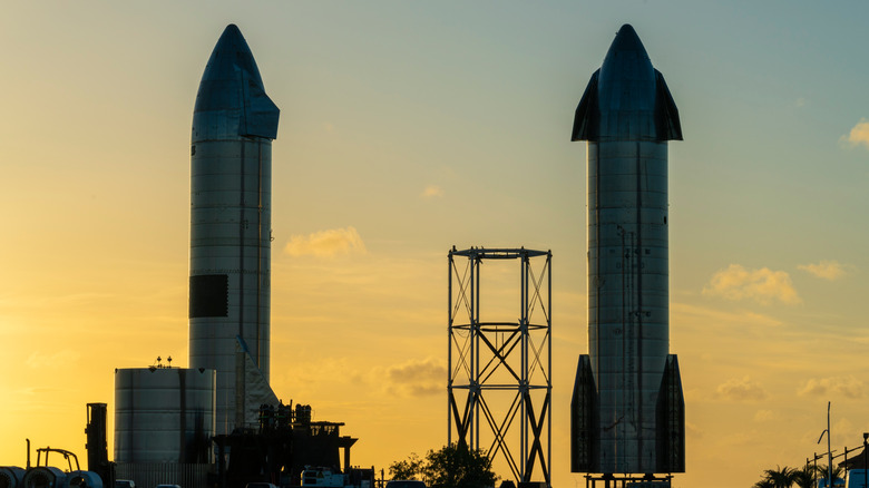 SpaceX Starship prototypes sunset