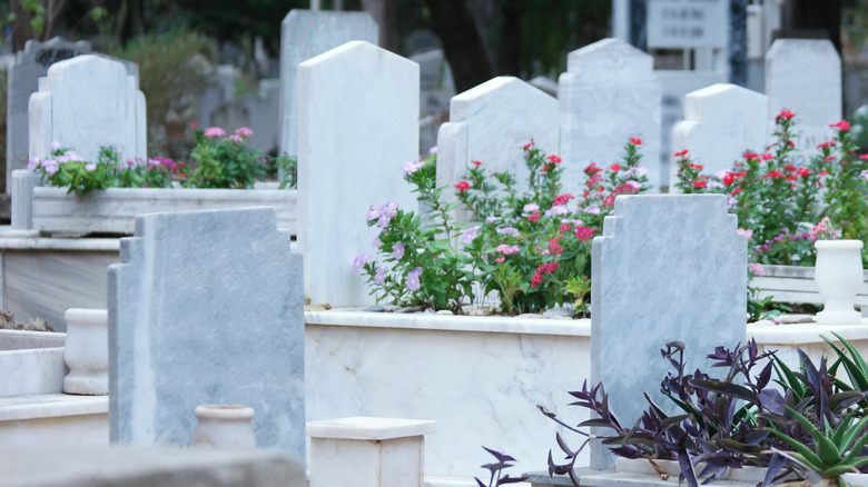 Gravestones with flowers