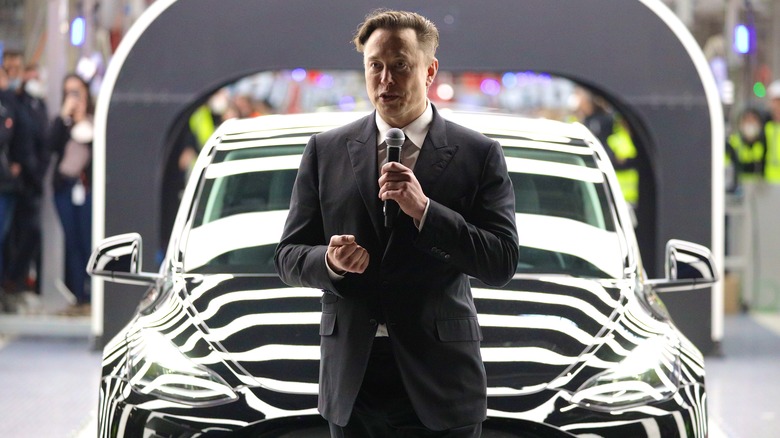 Musk in front of a Tesla