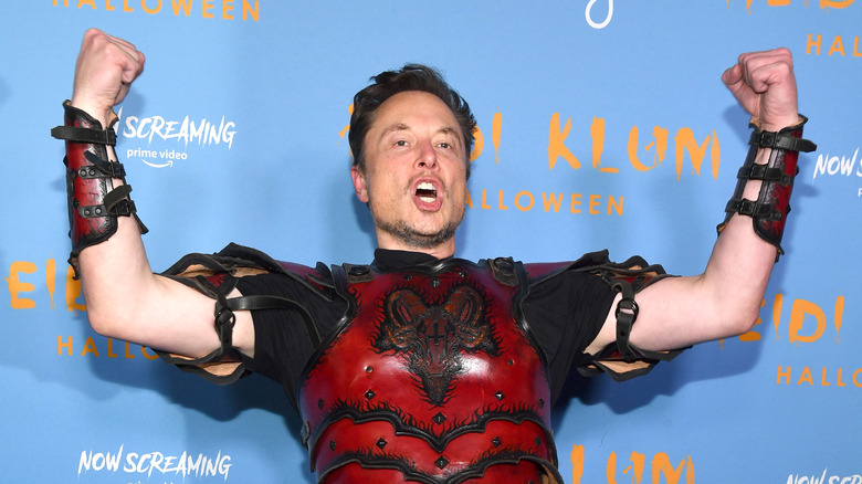 Elon Musk posing at a Halloween event.