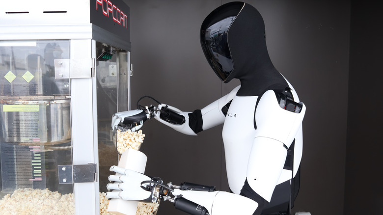 Optimus robot making popcorn