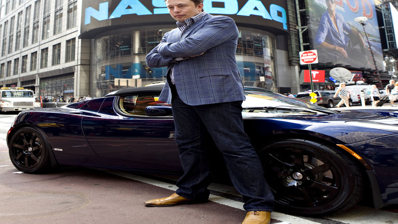 Elon Musk outside the Nasdaq Marketsite