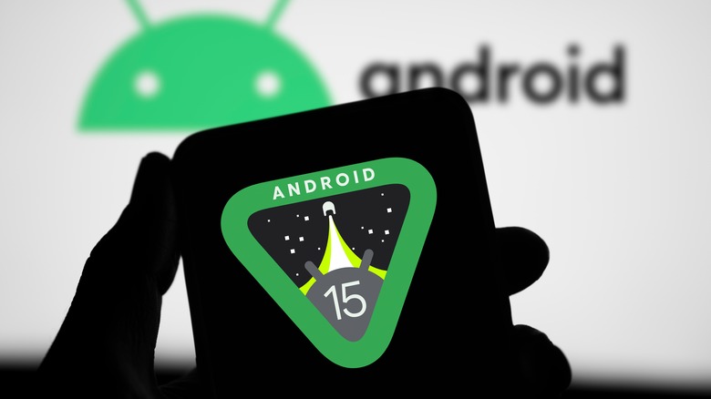 Android 15 logo on smartphone