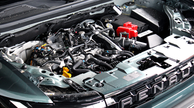 Renault Duster with the hood open